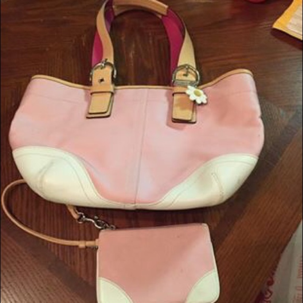 Retired Pink Coach canvas purse; matching wristlet
